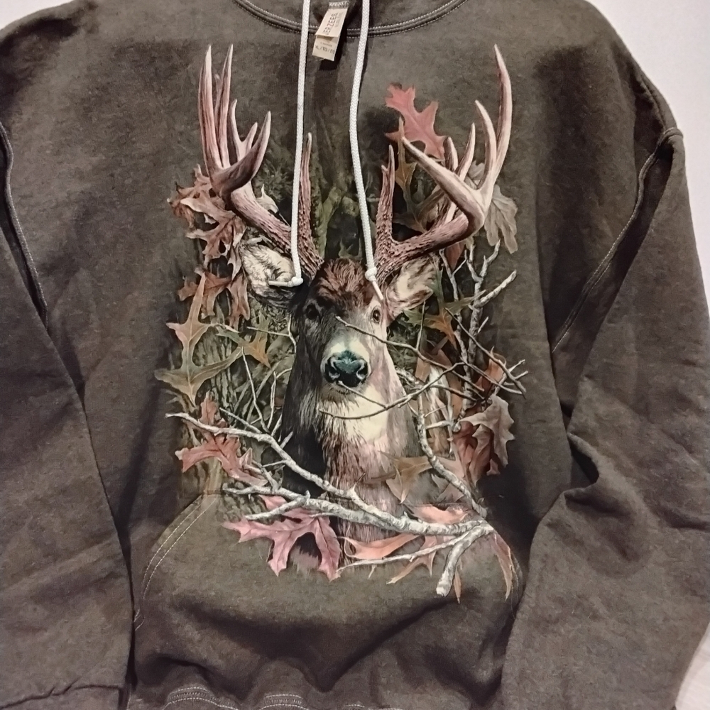 Mens Jerzees CAMO Hoodie Whitetail Buck Deer Size XL- like new condition